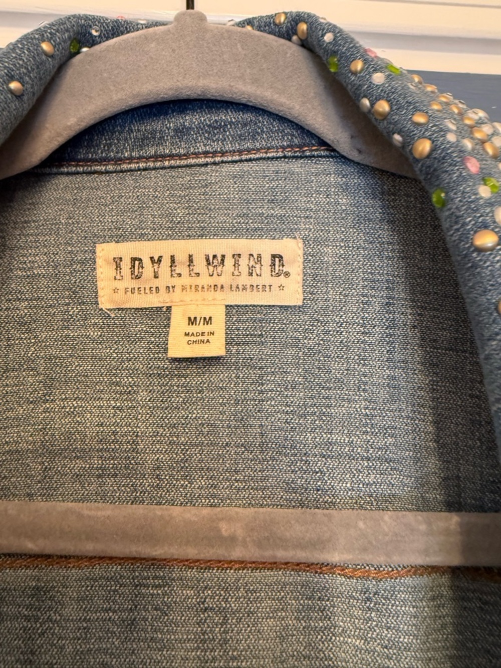 Idyllwind Studded Washed Blue Denim Jacket with Multicolor Gems - Picture 4 of 6